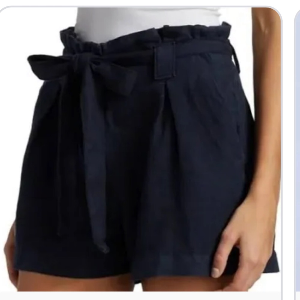 NWT L’AGENCE Hillary paper bag navy linen shorts 26